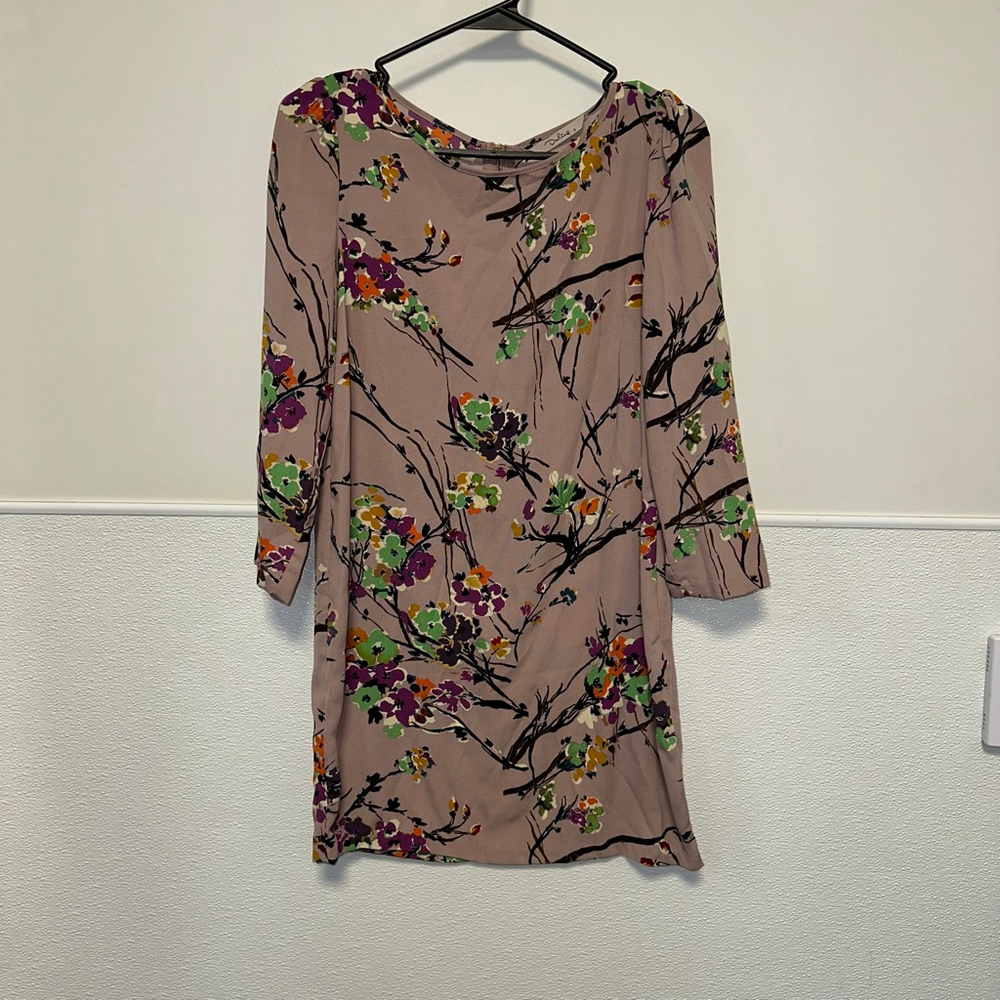 Women's Darling Floral Print Dress Size Small Zipper Back Mauve Tunic